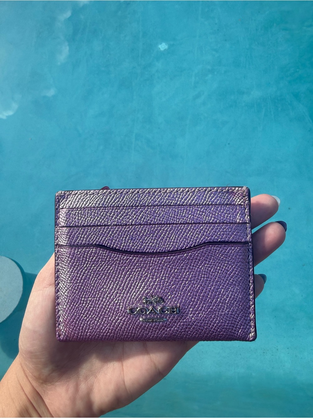 Coach Purple/Pink Pebbled Leather Card Holder